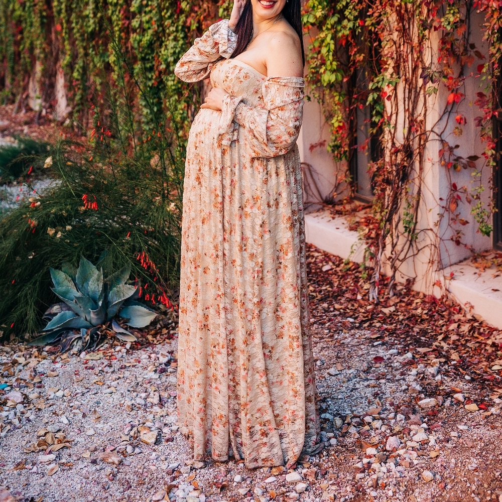 Pinkblush Maternity Floral Off-Shoulder Maxi Dress